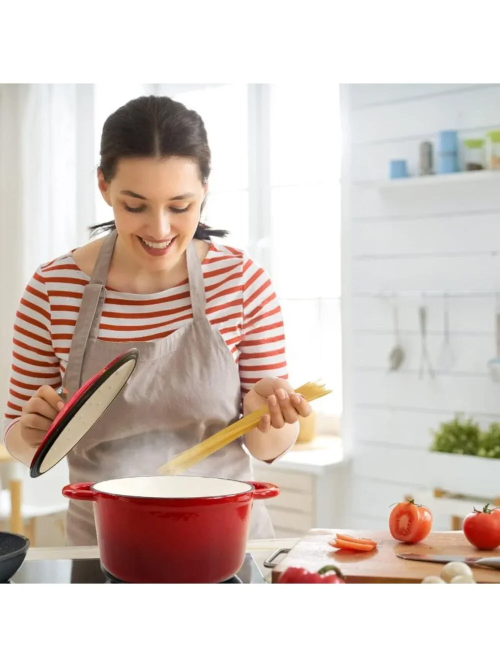 3QT Enameled Cast Iron Dutch Oven with Self-Basting Lid for Stews, Soups